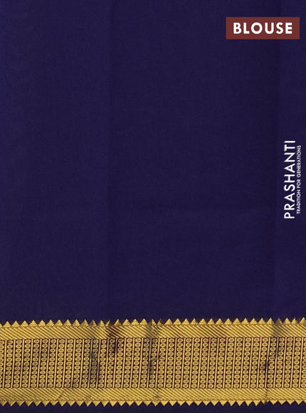 Green & Navy Blue Semi Silk Cotton Saree - Zari Weaves