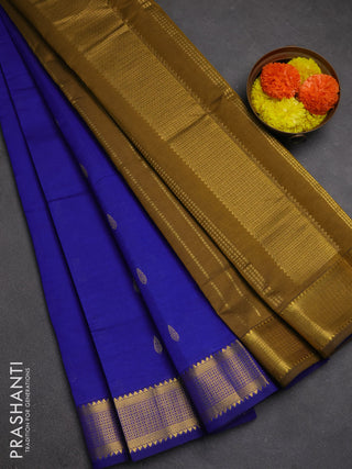 Blue & Mustard Green Semi Silk Cotton Saree - Buttas