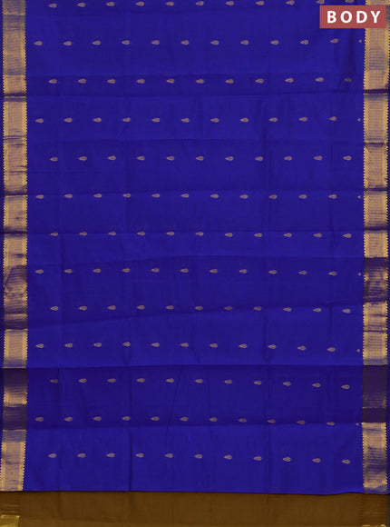 Blue & Mustard Green Semi Silk Cotton Saree - Buttas