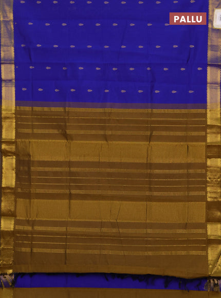 Blue & Mustard Green Semi Silk Cotton Saree - Buttas