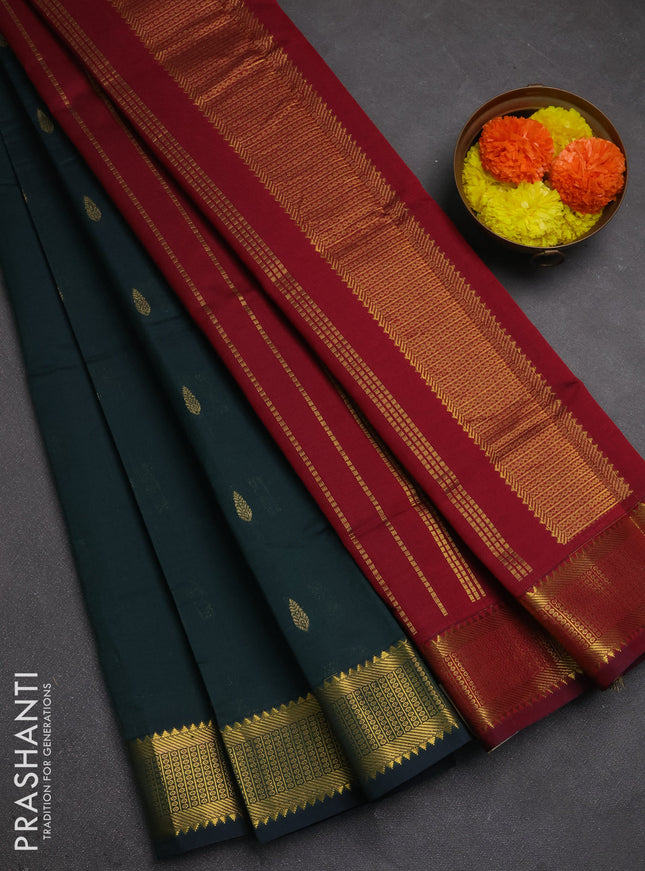 Bottle Green & Maroon Semi Silk Cotton Saree - Buttas