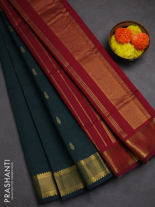 Bottle Green & Maroon Semi Silk Cotton Saree - Buttas