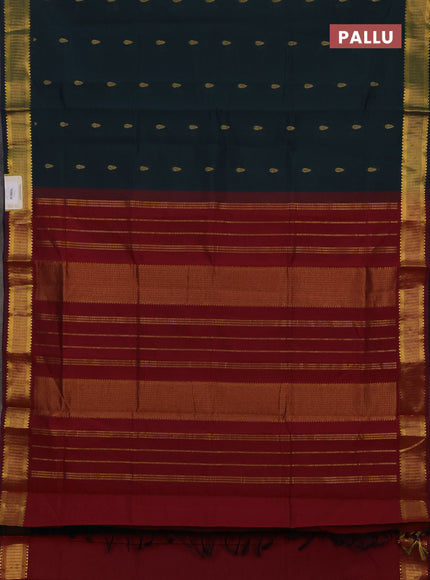 Bottle Green & Maroon Semi Silk Cotton Saree - Buttas