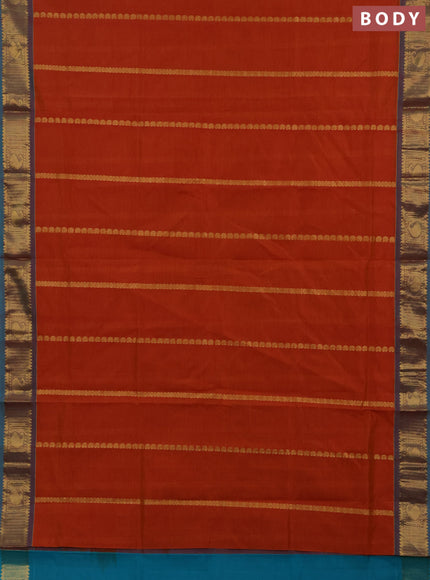 Orange & Teal Blue Semi Silk Cotton Saree - Zari Weaves