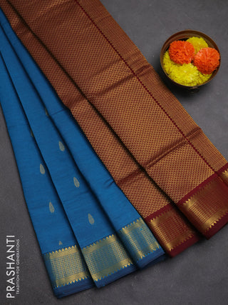 Peacock Blue & Maroon Semi Silk Cotton Saree - Buttas