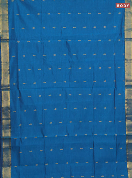 Peacock Blue & Maroon Semi Silk Cotton Saree - Buttas