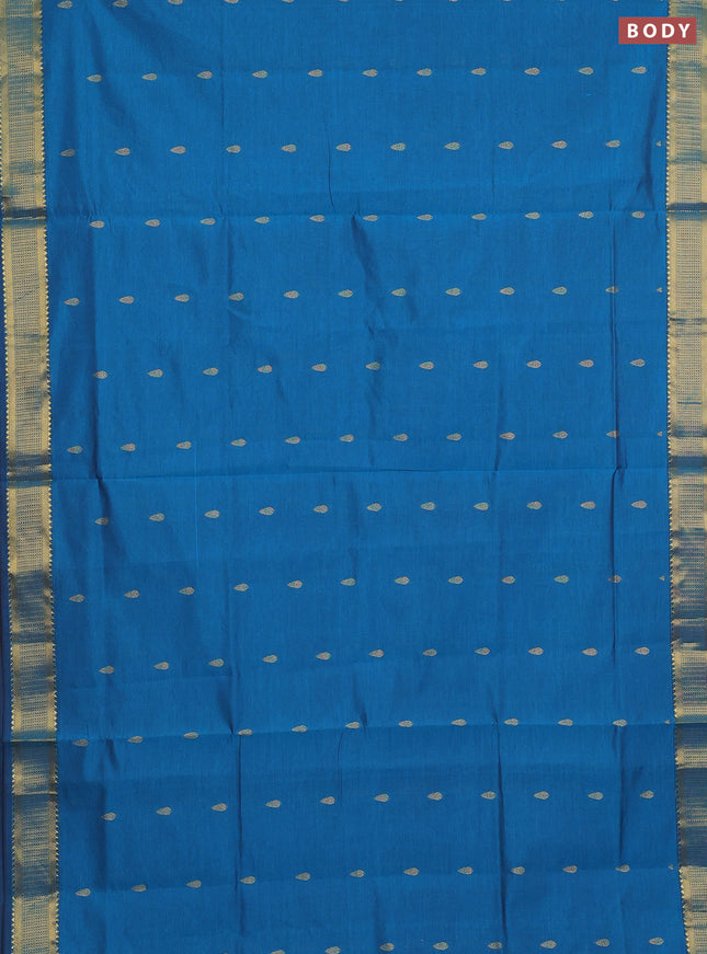 Peacock Blue & Maroon Semi Silk Cotton Saree - Buttas