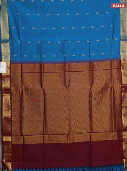 Peacock Blue & Maroon Semi Silk Cotton Saree - Buttas