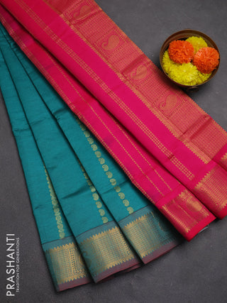 Teal Green & Pink Semi Silk Cotton Saree - Zari Weaves