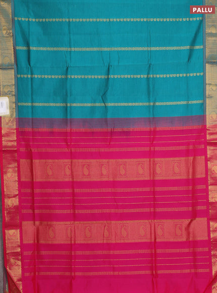 Teal Green & Pink Semi Silk Cotton Saree - Zari Weaves