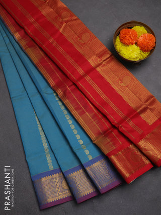 Cs Blue & Red Semi Silk Cotton Saree - Zari Weaves