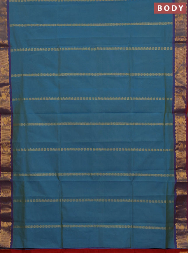 Cs Blue & Red Semi Silk Cotton Saree - Zari Weaves