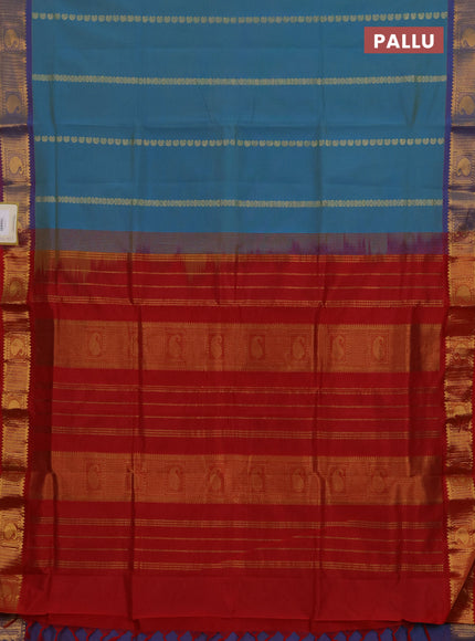 Cs Blue & Red Semi Silk Cotton Saree - Zari Weaves
