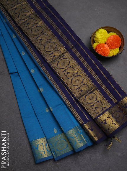 Peacock blue & Navy Blue Semi Silk Cotton Saree - Buttas