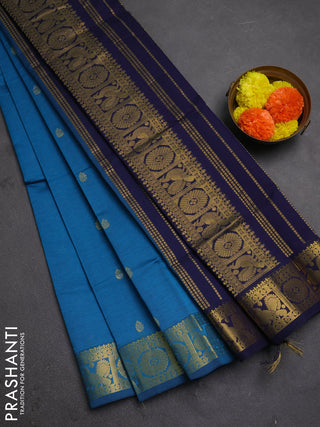 Peacock blue & Navy Blue Semi Silk Cotton Saree - Buttas