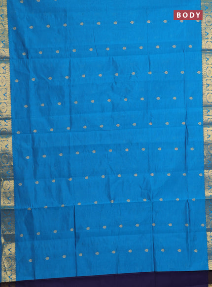 Peacock blue & Navy Blue Semi Silk Cotton Saree - Buttas