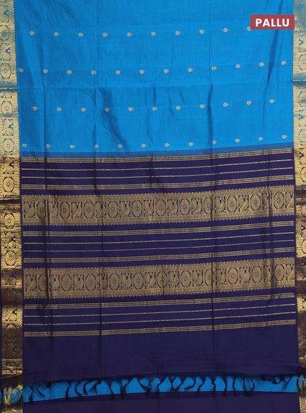 Peacock blue & Navy Blue Semi Silk Cotton Saree - Buttas