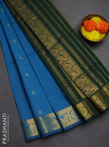 Blue & Bottle Green Semi Silk Cotton Saree - Buttas