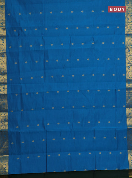 Blue & Bottle Green Semi Silk Cotton Saree - Buttas