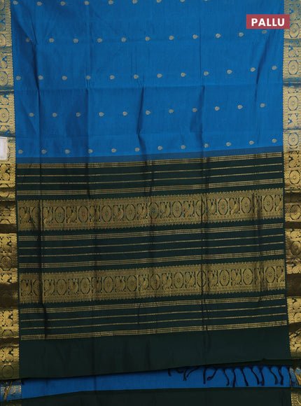 Blue & Bottle Green Semi Silk Cotton Saree - Buttas