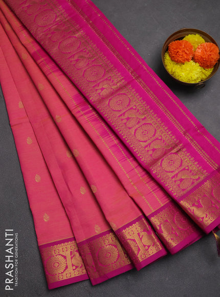 Peach Pink & Pink Semi Silk Cotton Saree - Buttas