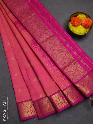 Peach Pink & Pink Semi Silk Cotton Saree - Buttas
