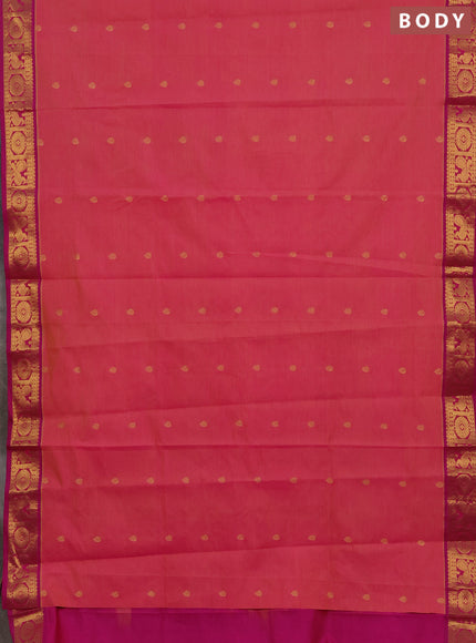 Peach Pink & Pink Semi Silk Cotton Saree - Buttas