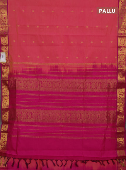 Peach Pink & Pink Semi Silk Cotton Saree - Buttas