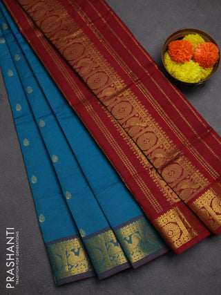 Blue & Maroon Semi Silk Cotton Saree - Buttas
