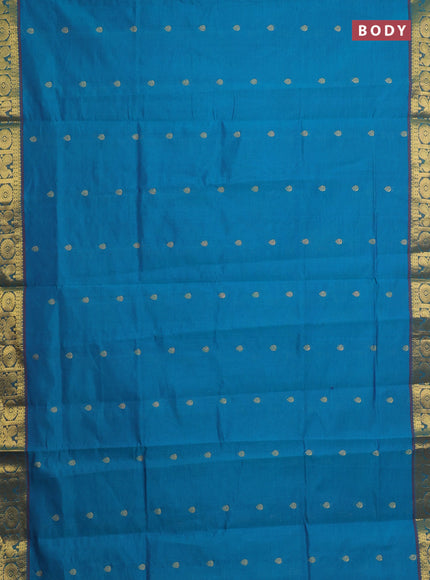 Blue & Maroon Semi Silk Cotton Saree - Buttas