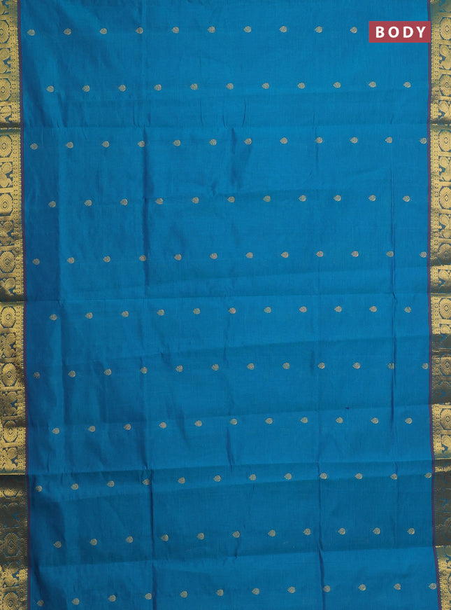 Blue & Maroon Semi Silk Cotton Saree - Buttas