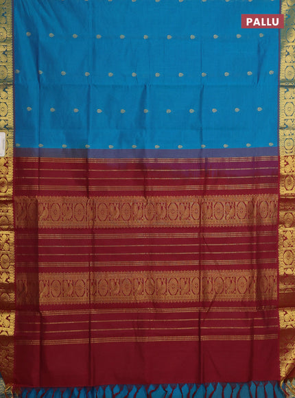 Blue & Maroon Semi Silk Cotton Saree - Buttas