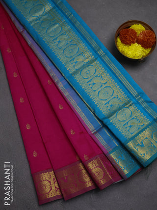 Pink & Blue Semi Silk Cotton Saree - Buttas