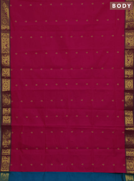 Pink & Blue Semi Silk Cotton Saree - Buttas