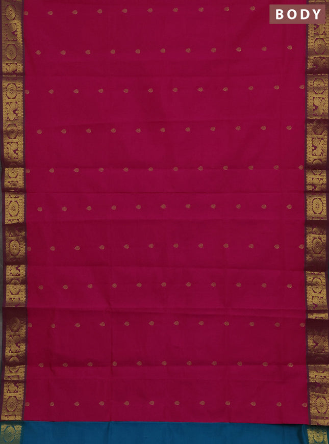 Pink & Blue Semi Silk Cotton Saree - Buttas