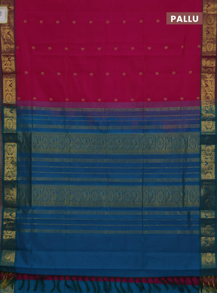 Pink & Blue Semi Silk Cotton Saree - Buttas