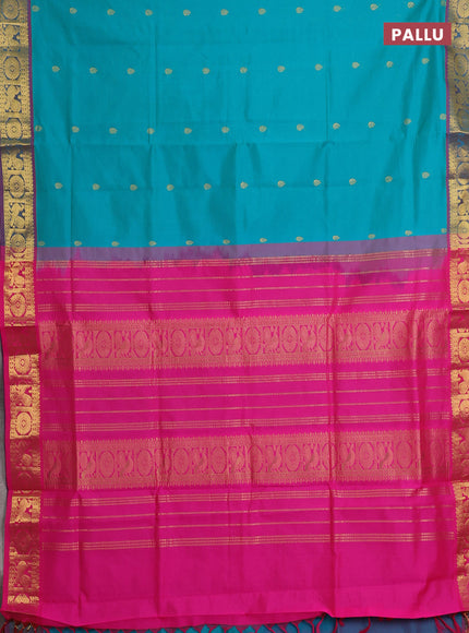 Teal Green & Pink Semi Silk Cotton Saree - Buttas