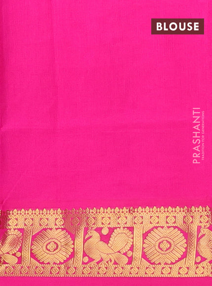 Teal Green & Pink Semi Silk Cotton Saree - Buttas