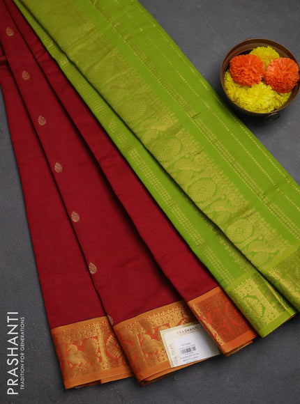 Maroon & Green Semi Silk Cotton Saree - Buttas