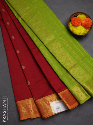 Maroon & Green Semi Silk Cotton Saree - Buttas
