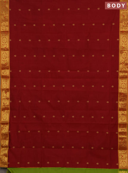 Maroon & Green Semi Silk Cotton Saree - Buttas