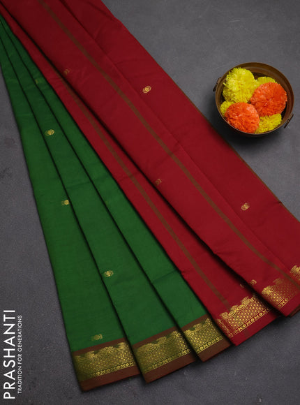 Green & Maroon Semi Silk Cotton Saree - Buttas