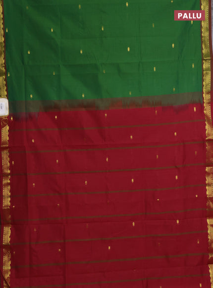 Green & Maroon Semi Silk Cotton Saree - Buttas