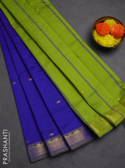 Blue & Green Semi Silk Cotton Saree - Buttas