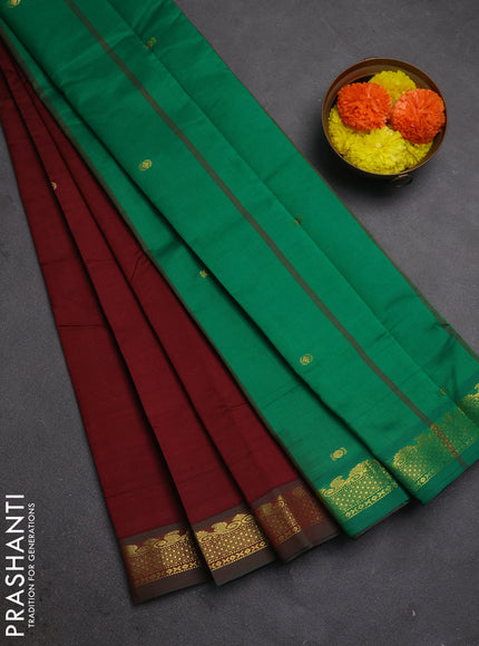 Maroon & Green Semi Silk Cotton Saree - Buttas