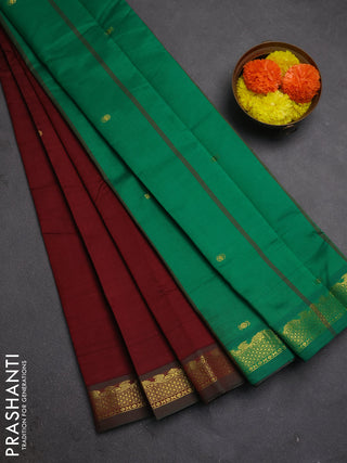 Maroon & Green Semi Silk Cotton Saree - Buttas