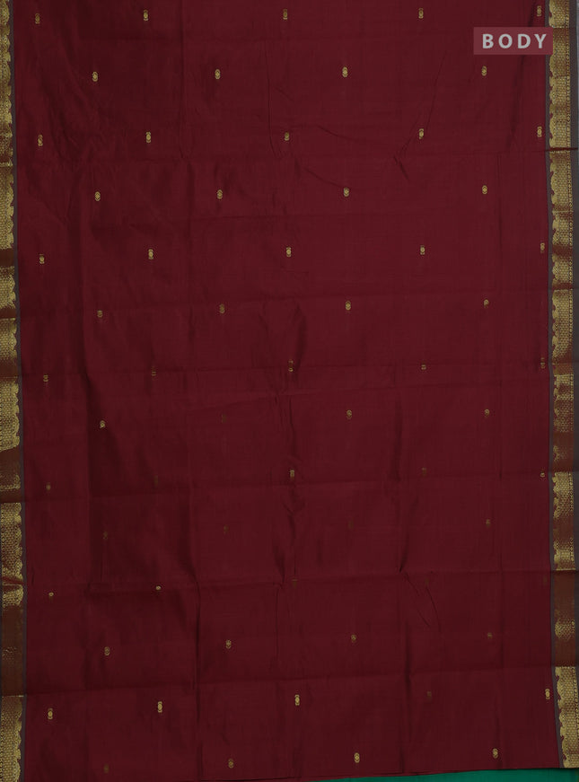 Maroon & Green Semi Silk Cotton Saree - Buttas