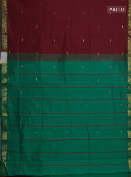 Maroon & Green Semi Silk Cotton Saree - Buttas