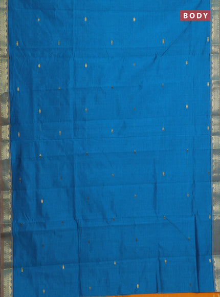 Blue & Mustard Yellow Semi Silk Cotton Saree - Buttas