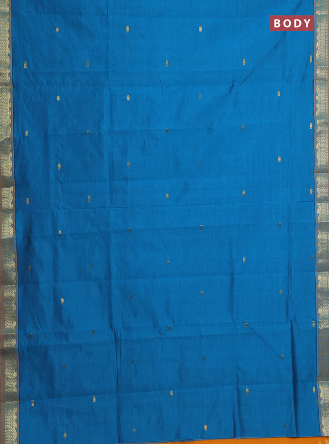 Blue & Mustard Yellow Semi Silk Cotton Saree - Buttas